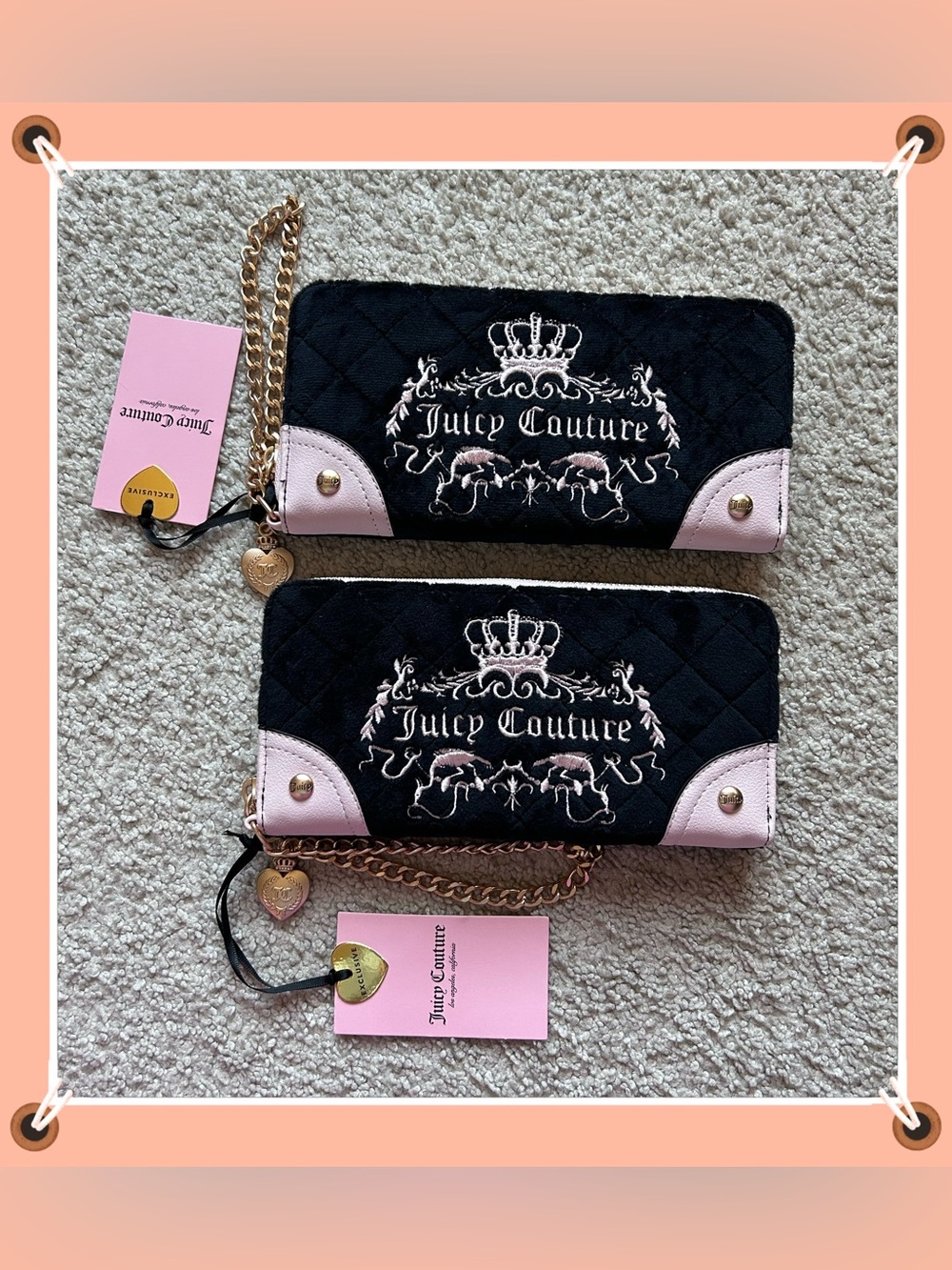 Juicy Couture Juicy Tale Zip Around Velour Long Wallets Set 2 PCs Black Y2K